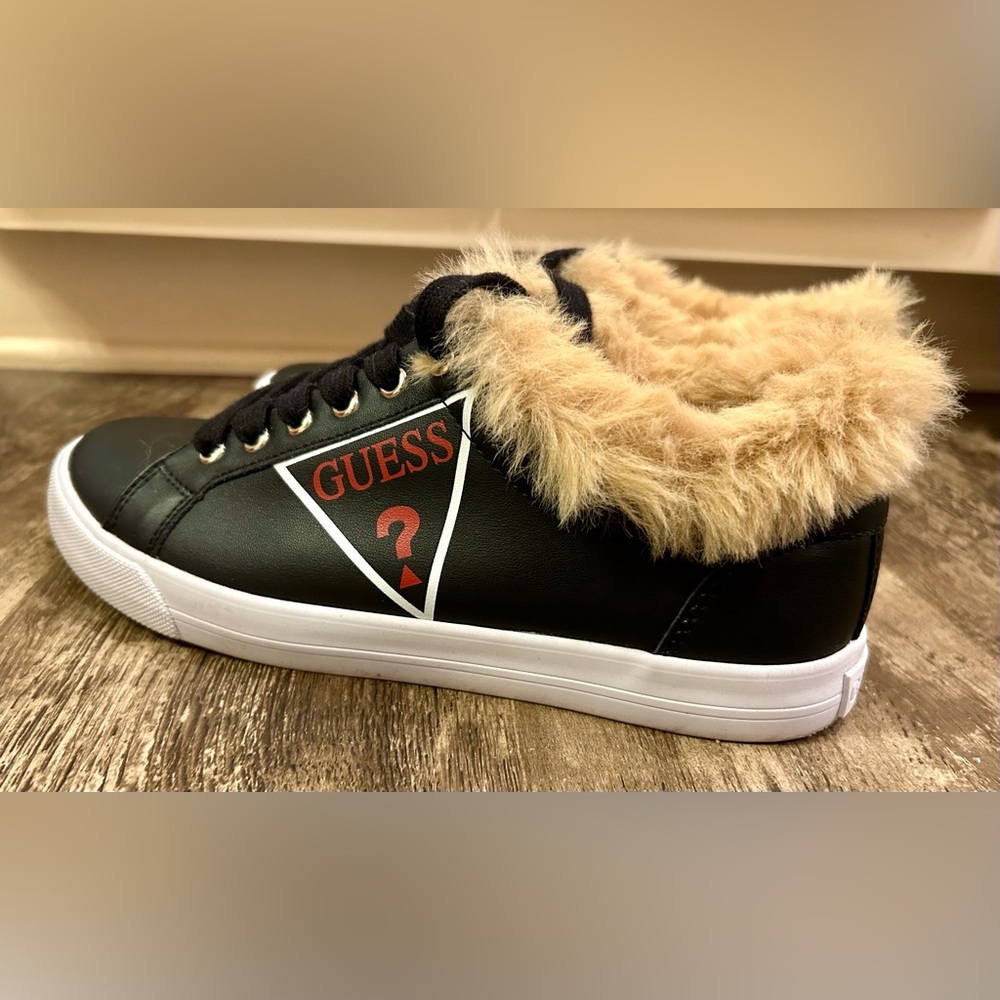 GUESS Black Sneakers with Faux Fur Trim — Size 8